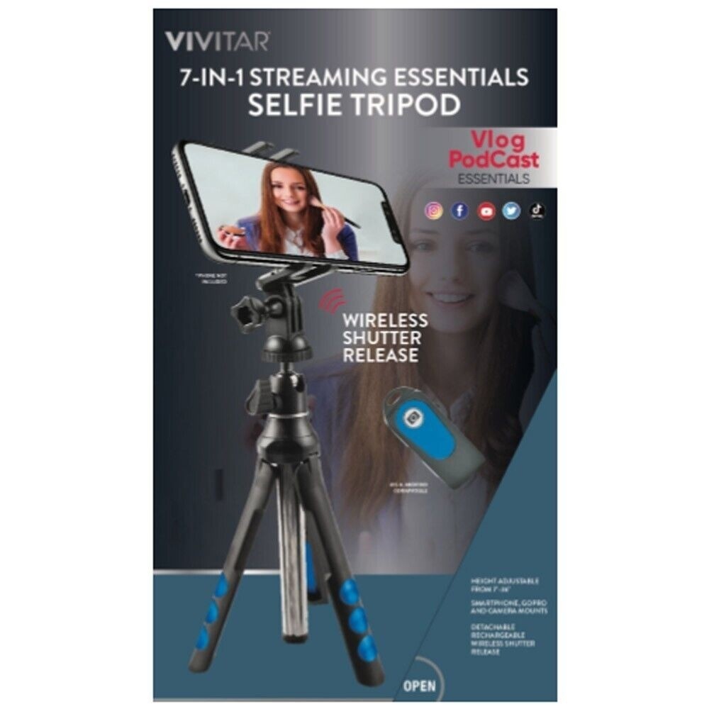 Vivitar 7-in-1 Streaming Selfie Tripod Selfie Stick + Wireless Remote